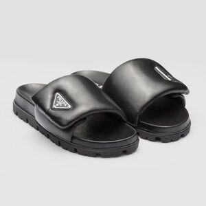 Prada Soft Padded Nappa Leather Slides Black